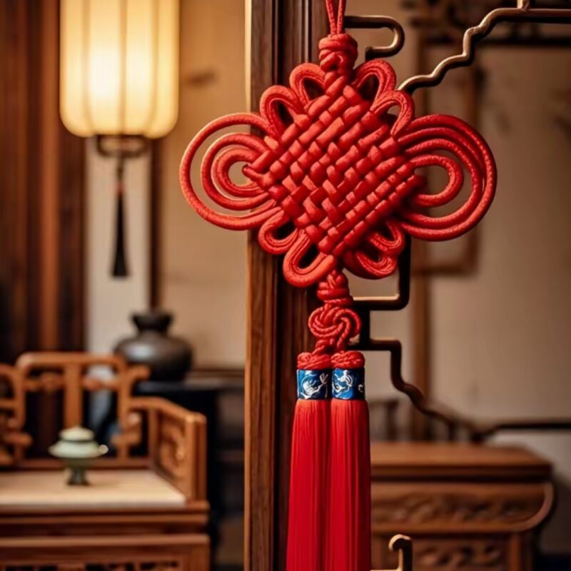 `DaoEast Chinese traditional knot, red cord auspicious symbol, Taoist harmony and unity`