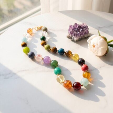 12mm multi-gem bead necklace natural mixed crystal neck jewelry DaoEast