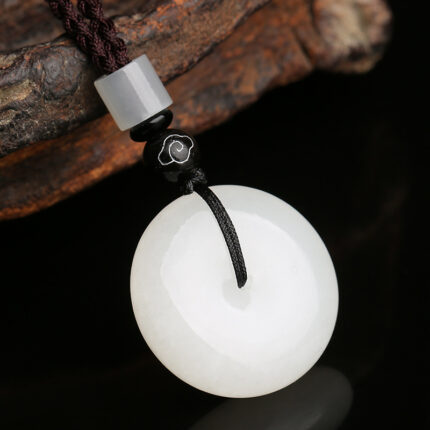 Natural Hetian White Jade Peace Buckle Lucky Pendant