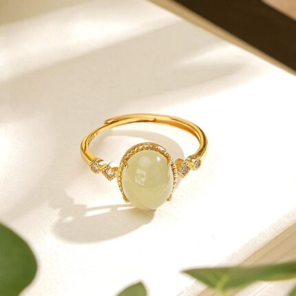Natural Hetian Jade Cabochon Ring