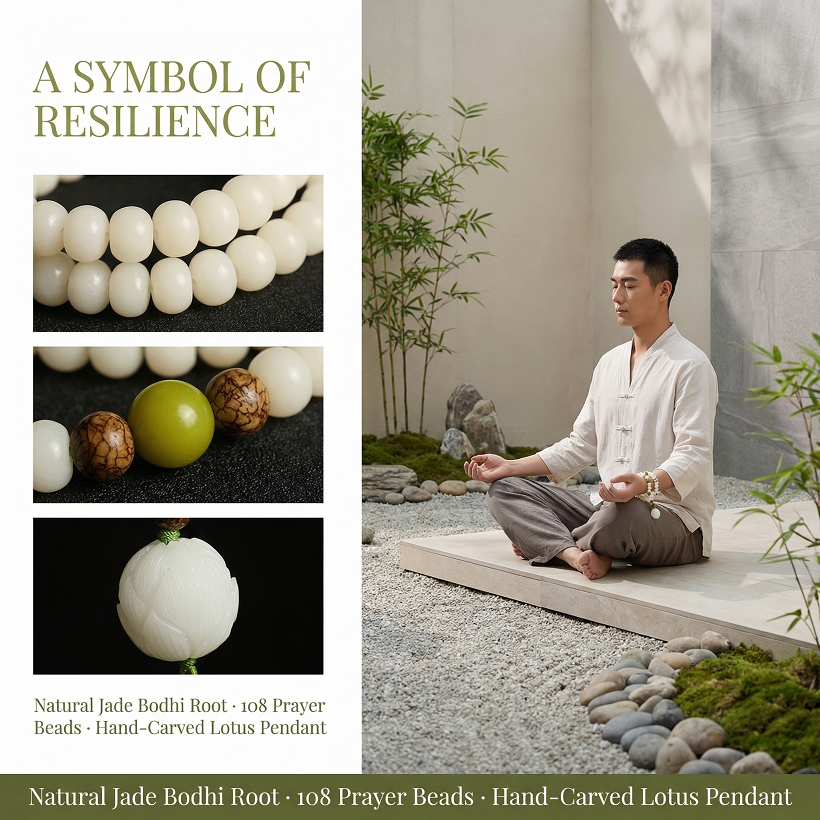 Natural White Jade Bodhi Seeds Mala Bracelet - Image 8
