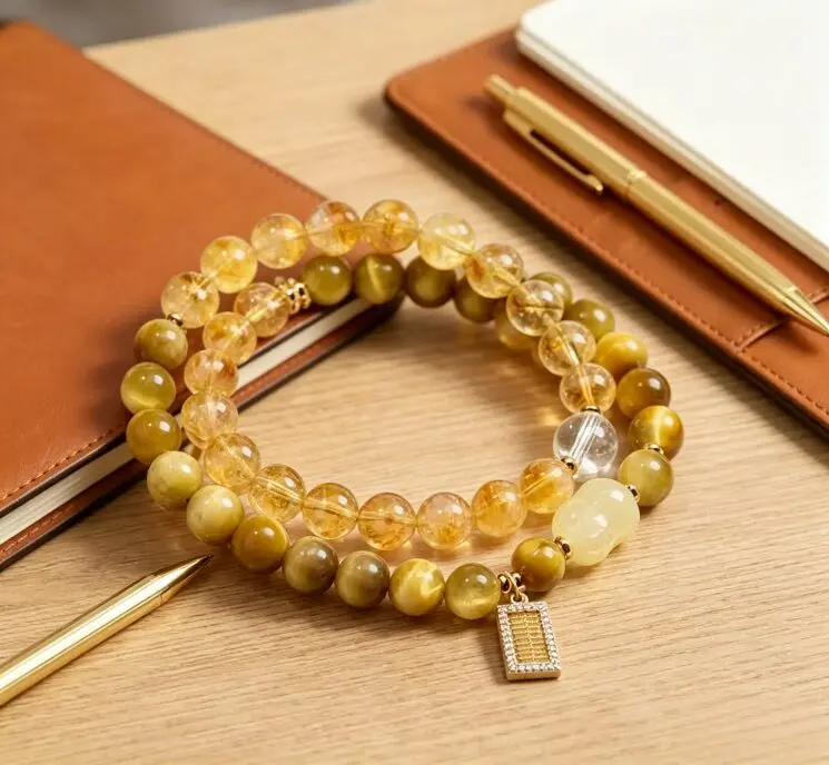 Yellow Rutilated Quartz & Tiger's Eye Multi-Gem Bracelet | DaoEast