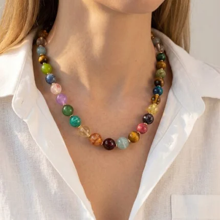  Oriental layered multi-gem necklace citrine amethyst green phantom design