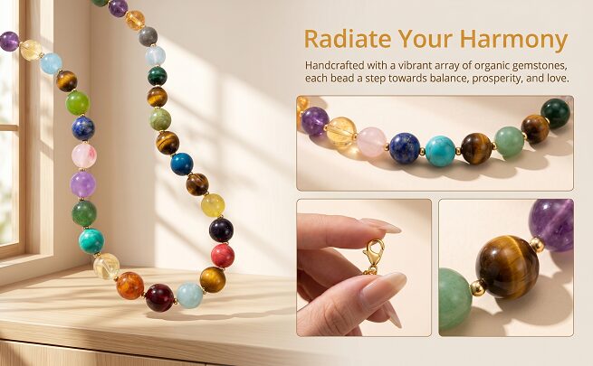 2mm multi-gem bead necklace natural mixed crystal neck jewelry DaoEast