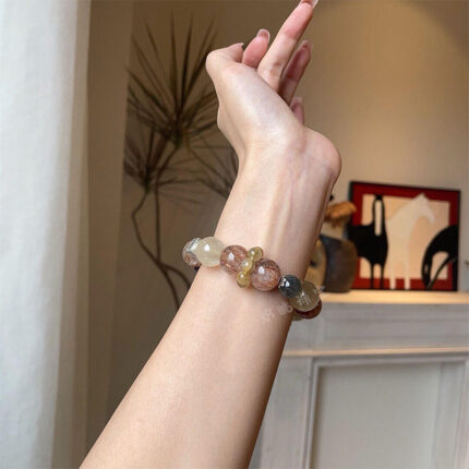 Natural Multi-gem Bracelet with Amethyst Ghost and Moonstone