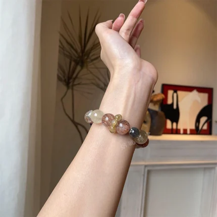 Natural Multi-gem Bracelet with Amethyst Ghost and Moonstone