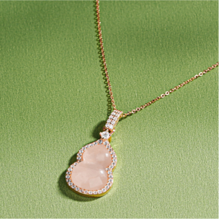  S925 Silver Rose Quartz Gourd Necklace for Sensitive Skin