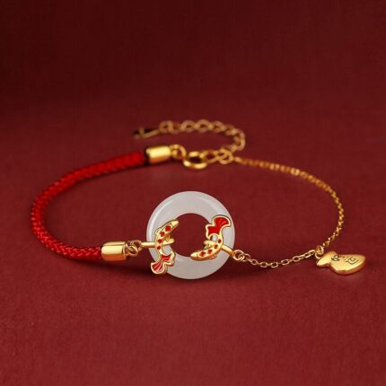 Half Red String Half Silver Koi Peace Lock Bracelet