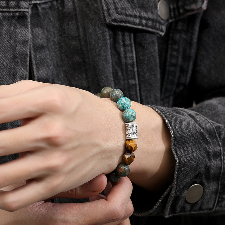 Autumn Stone bracelet worn on wrist, minimalist natural jewelry, grounded everyday crystal bracelet, men women unisex beaded bracelet