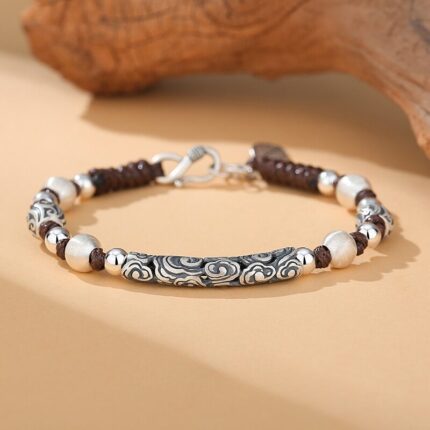 3D Embossed Auspicious Cloud Solid Silver Bracelet