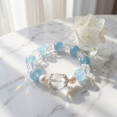 Serene Clarity Aquamarine Clear Quartz Multi-Gem Bracelet by DaoEast