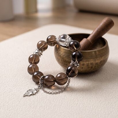 Natural crystal bracelet tea quartz with clear quartz accent