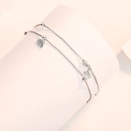  Lucky Ginkgo S925 Silver Anklet for Romantic Vibes