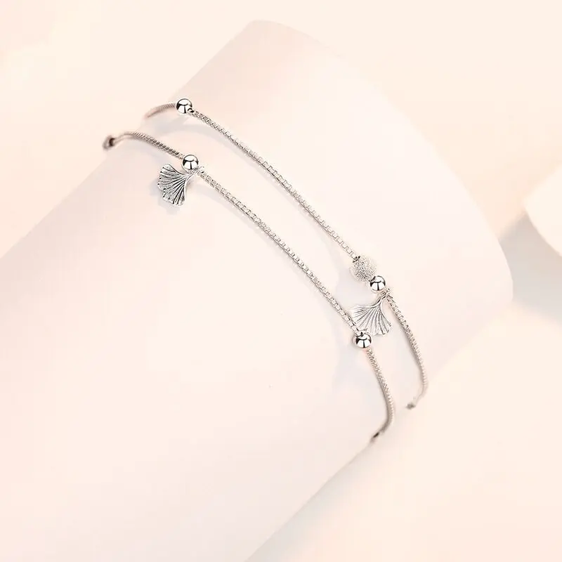  Lucky Ginkgo S925 Silver Anklet for Romantic Vibes