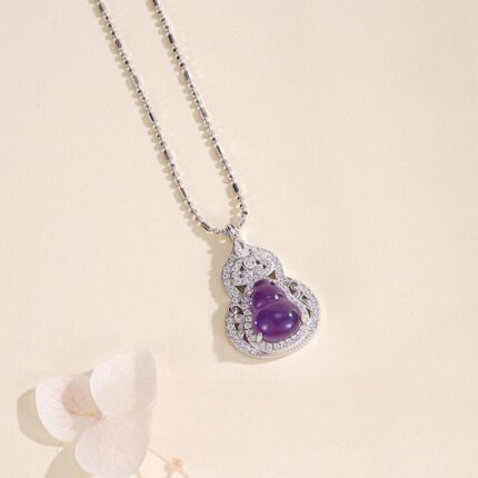  S925 silver amethyst and cubic zirconia pendant necklace