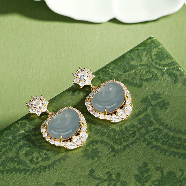 Oriental Auspicious Jadeite Drop Earrings DaoEast