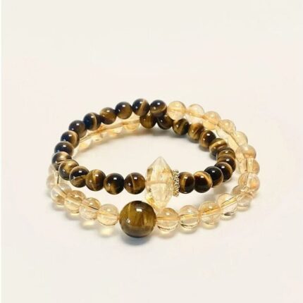 Natural tiger's eye and citrine double wrap bracelet full view