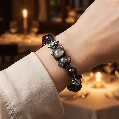 DaoEast crystal bracelet styled with everyday dark autumn outfit, warm layered look, dark whimsy aesthetic