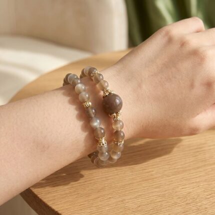 Soft luster grey moonstone double circle wrist accessory