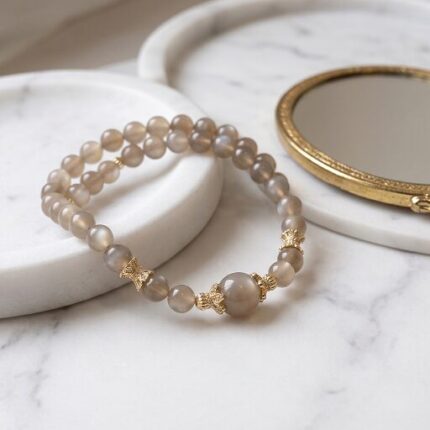  Double wrap grey moonstone layered bracelet for daily wear
