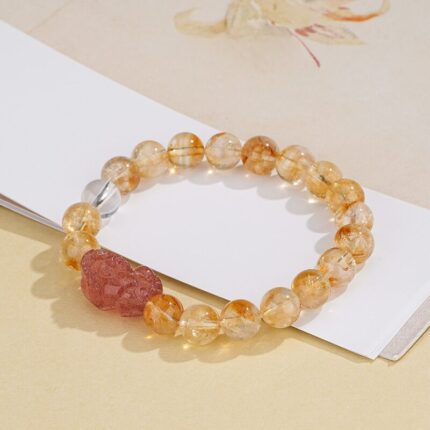 8mm natural citrine bracelet with rose quartz Pi Xiu and clear quartz bead