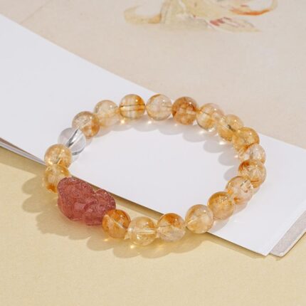  Natural citrine pixiu bracelet with clear quartz accent