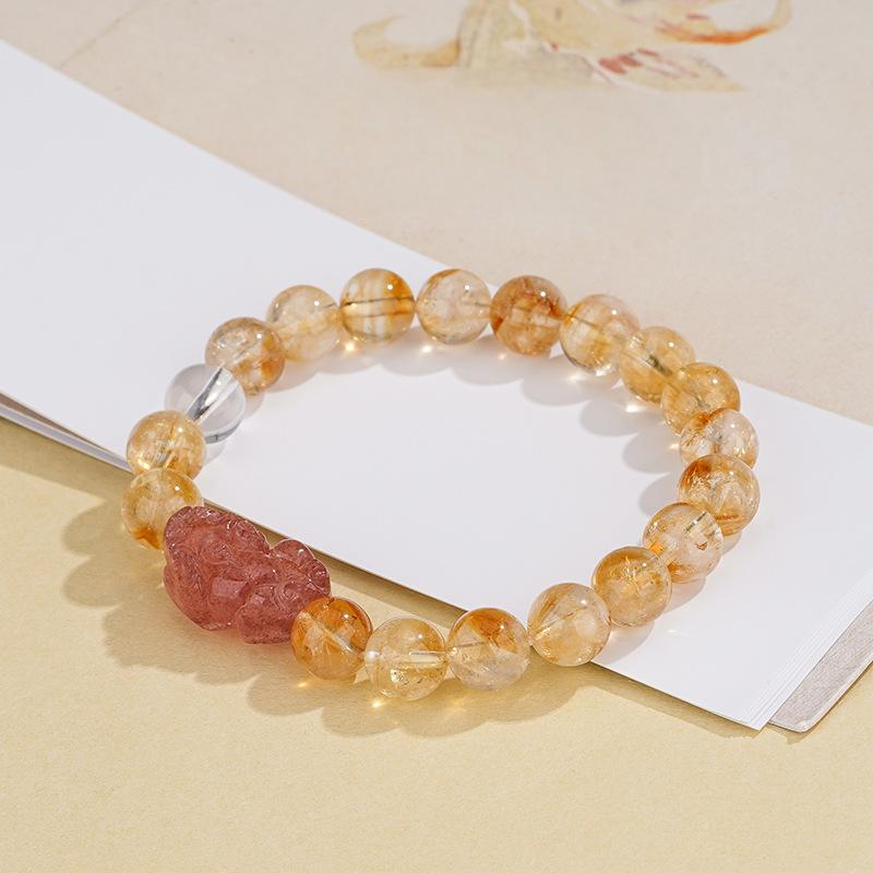 Natural citrine pixiu bracelet with clear quartz accent