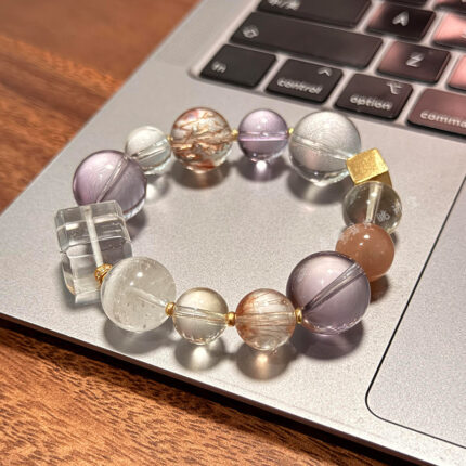 DaoEast Calm Glow 15mm Ice Amethyst Black Gold Super Seven Multi-gem Bracelet