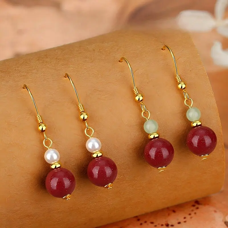 Delicate Vermilion Cinnabar Ear Jewelry DaoEast