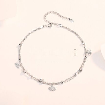  Sweet Love S925 Silver Ginkgo Leaf Anklet