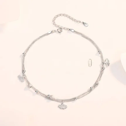  Sweet Love S925 Silver Ginkgo Leaf Anklet