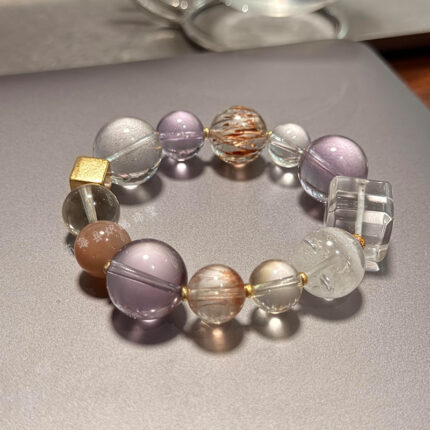 DaoEast Calm Glow 15mm Ice Amethyst Black Gold Super Seven Multi-gem Bracelet