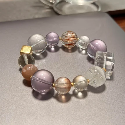 DaoEast Calm Glow 15mm Ice Amethyst Black Gold Super Seven Multi-gem Bracelet