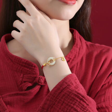 Auspicious Peace Luck Red String Silver Bracelet