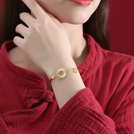 Auspicious Peace Luck Red String Silver Bracelet
