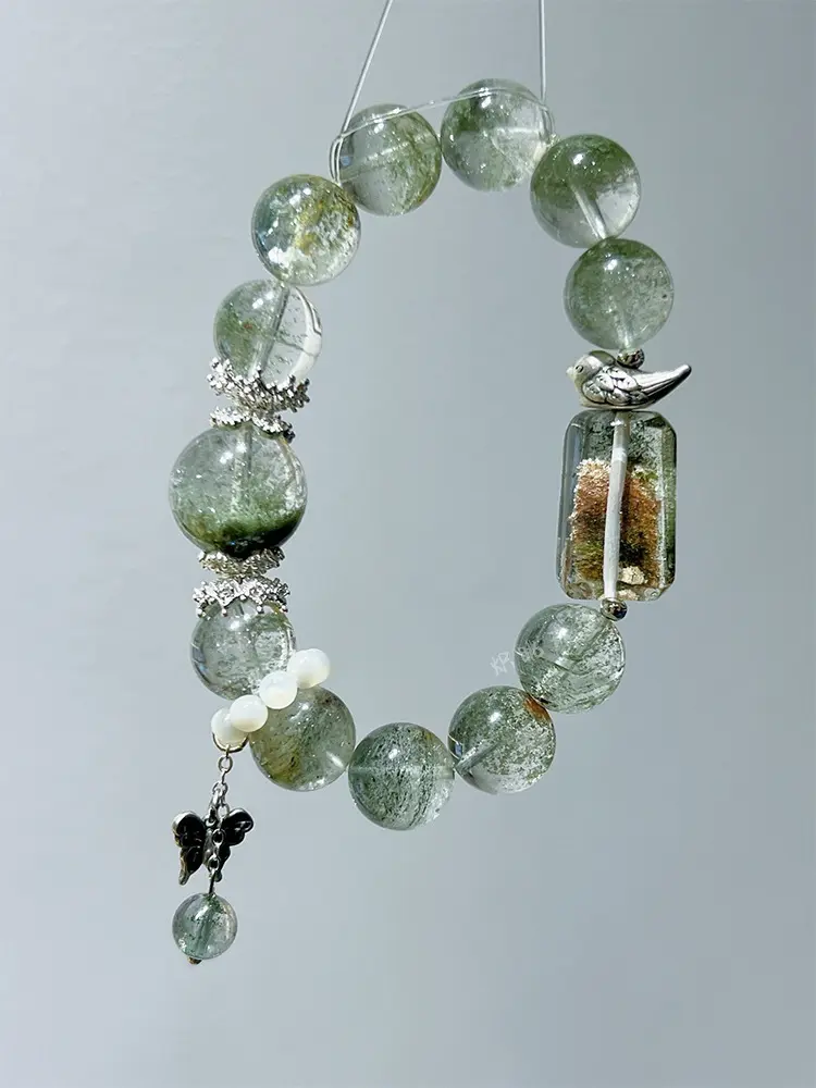 12mm Natural Green Phantom Multi-gem Bracelet for Daily Wear