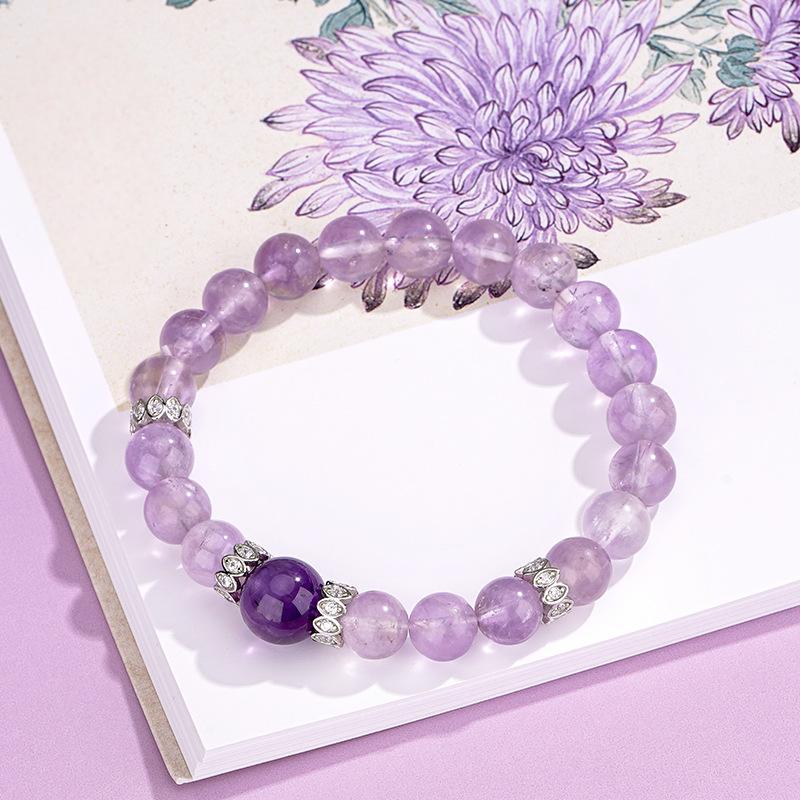 Natural Amethyst Bracelet with S925 Sterling Silver Accents 8mm 10mm Beads