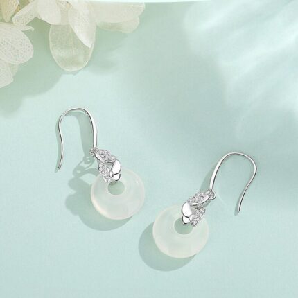 White Agate Peace Lock S925 Silver Earrings