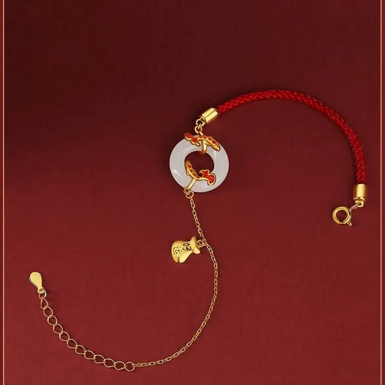  White Agate Peace Lock Lucky Koi S999 Silver Bracelet