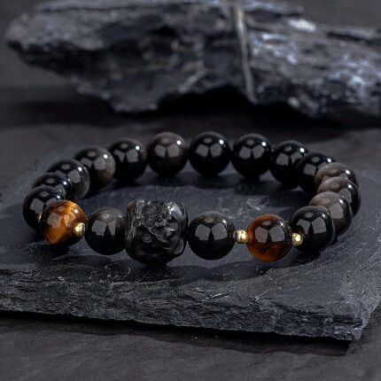 Natural Obsidian Tiger Eye Bracelet with S925 Silver