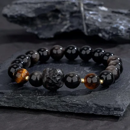 Natural Obsidian Tiger Eye Bracelet with S925 Silver