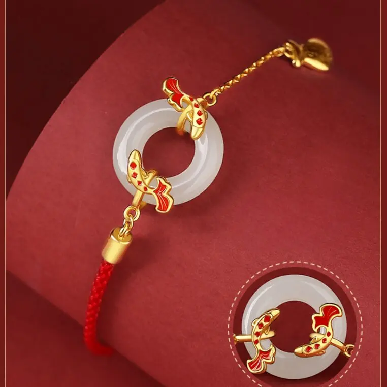 Auspicious Peace Luck Red String Silver Bracelet