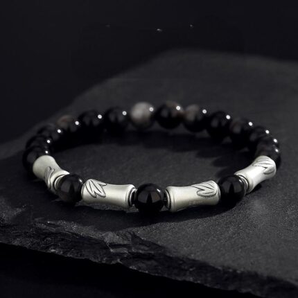 Obsidian Bamboo Silver Bracelet