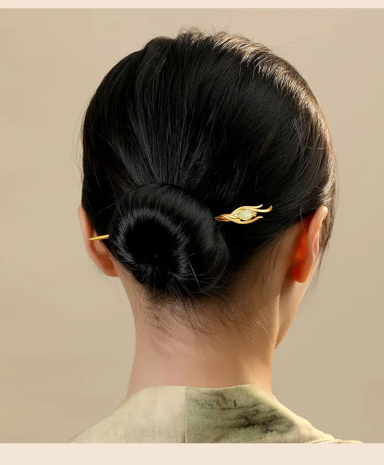 Phoenix feather hairpin scale, 14cm length, gold-plated silver hair ornament proportions
