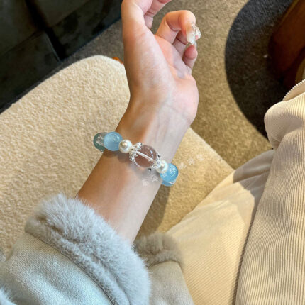 Serene Clarity Aquamarine Clear Quartz Multi-Gem Bracelet by DaoEast