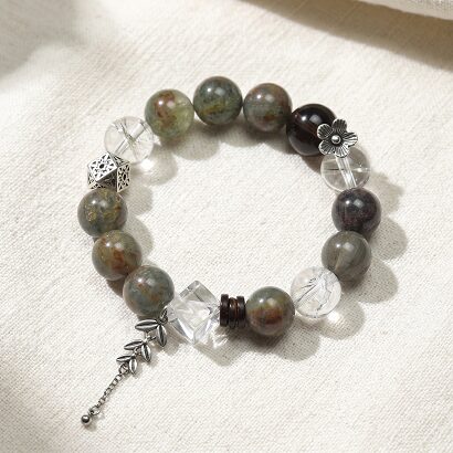  Forest Fortune 13mm green phantom white azeztulite bracelet DaoEast