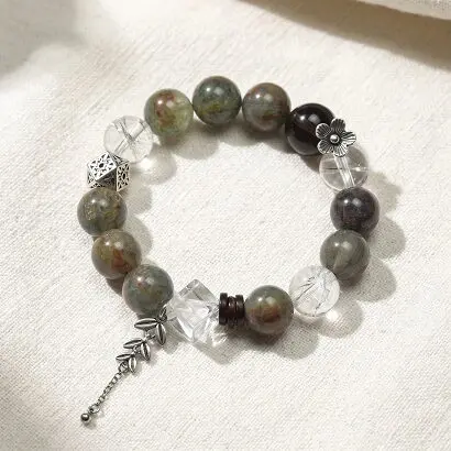  Forest Fortune 13mm green phantom white azeztulite bracelet DaoEast