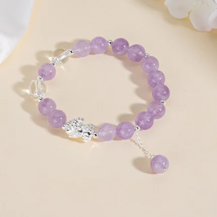 Draw the Prosperity In — Amethyst & Pure Silver Pixiu Bracelet | DaoEast