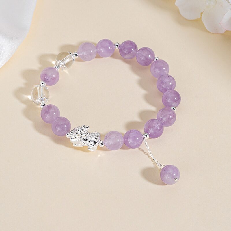 Draw the Prosperity In — Amethyst & Pure Silver Pixiu Bracelet | DaoEast
