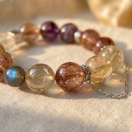 Natural Multi-gem Bracelet with Amethyst Ghost and Moonstone